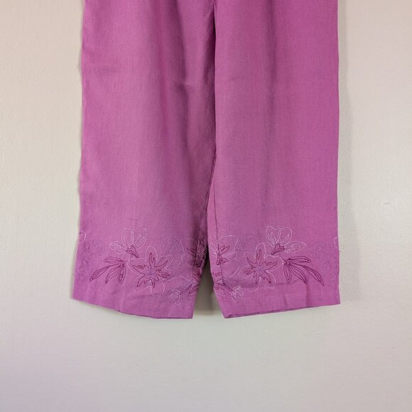 High Waisted Purple Wide Leg Linen Pants‎ with Floral Embroidery - Plus Size 18 - Picture 3 of 12